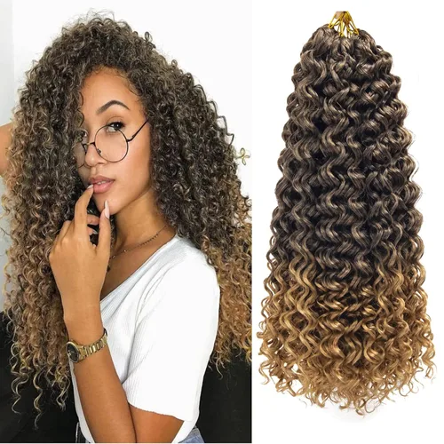 Vista 43 de GoGo Curl Crochet Hair 18 pulgadas onda de agua pelo sintético bohemio ganchillo trenzado jengibre onda profunda extensiones de cabello trenzado