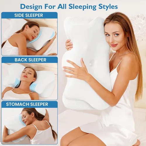 Vista 2 de 2 almohadas cervicales para aliviar el dolor de cuello, almohada cervical para dormir de lado, ergonómicas de espuma viscoelástica, almohadas