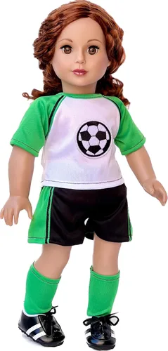 Vista 5 de Soccer Girl - Traje de fútbol de 4 piezas - Camisa, pantalones cortos, calcetines y zapatos - Ropa para muñecas de 18 pulgadas (toll no incluido)