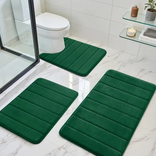Vista 10 de BYSURE Juego de 3 tapetes de baño de espuma viscoelástica color beige, antideslizantes, extra suaves, absorbentes, lavables a máquina y secos