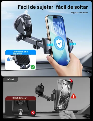 Vista 5 de Andobil - Soporte para teléfono EASY CLAMP 3.0 【La versión más estable】Soporte universal para teléfono manos libres con ventilación para parabrisas