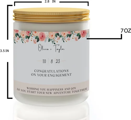 Vista 3 de Vela de regalo personalizada de compromiso, regalos de compromiso personalizados, tres aromas para elegir, regalo de pareja, regalos para ella