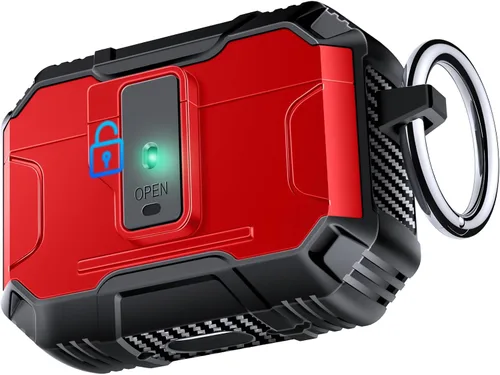 Vista 25 de Amoured AutoPOP - Funda para AirPods Pro de 1ª generación con cerradura y llavero, protección resistente de 360° y mecanismo de apertura de 1 clic