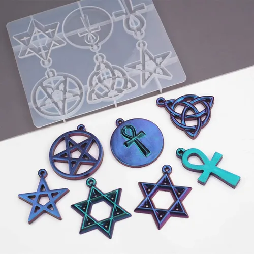 Vista 4 de Molde de resina con colgante de amuleto espiritual para bricolaje con forma de estrella y pentagramas