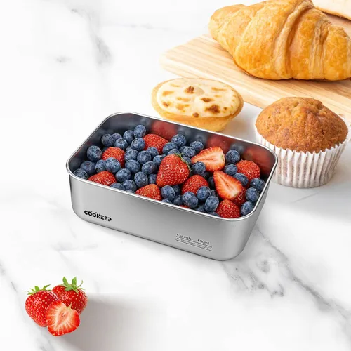 Vista 3 de Recipientes de alimentos de acero inoxidable de 22 oz/22.0 fl oz, recipientes de acero inoxidable con tapas, recipientes para aperitivos, lonchera