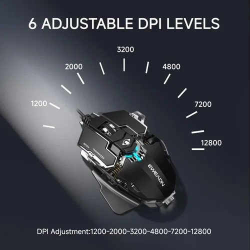 Vista 4 de EWEADN Ratón para Juegos con Cable, Ratón de Computadora Ergonómico RGB, 12800 DPI Ajustable, 9 Botones Macro Programables con Tecla de Fuego Rápido