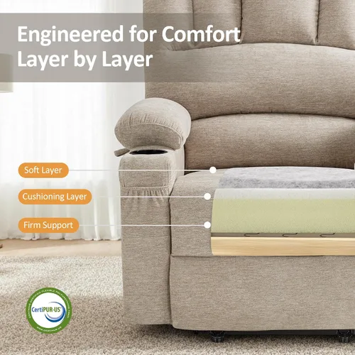 Vista 8 de MCombo Silla reclinable grande para personas mayores, silla elevadora con calor y masaje, 3 posiciones, puertos de carga USB, portavasos, tela 7099