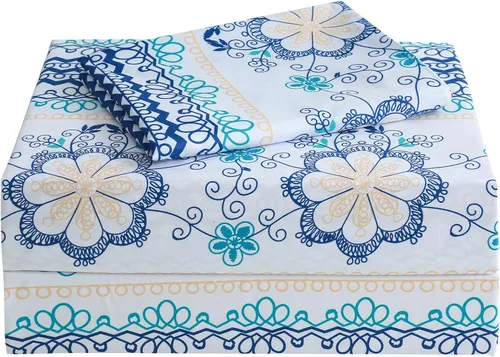 Vista 49 de JSD Juego de sábanas florales azul marino, tamaño individual, sábanas de microfibra impresas de 3 piezas, bolsillo extra profundo, sin arrugas