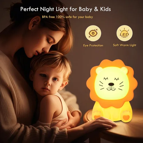 Vista 5 de Luz Nocturna para Niños, Luz Nocturna de Silicona Suave de 7 Colores con 3 Niveles de Atenuación, Luz Nocturna Recargable Antideslumbrante
