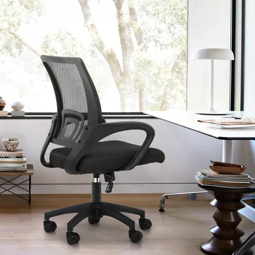 Vista 2 de Magshion Silla de oficina, silla ergonómica de escritorio de malla con respaldo medio, silla de computadora con ruedas con soporte lumbar y cómodos