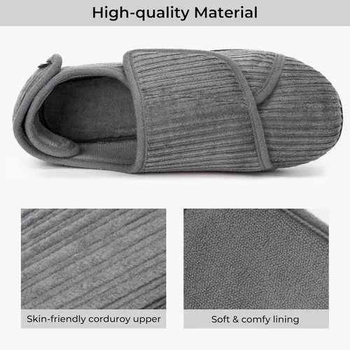 Vista 4 de HomeTop Pantuflas de pana para mujer, cómodas, ajustables, con velcro y espuma viscoelástica, para interiores, con espalda cerrada, para pies