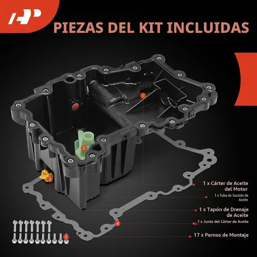 Vista 4 de A-Premium Cárter de aceite de motor con tapón de drenaje, junta, pernos, compatible con Ford F-150 F150 2015 2016 2017 2018 2.7L, sustituye a