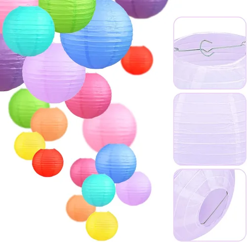 Vista 7 de LIHAO 20 linternas de papel coloridas con luces, linternas chinas multicolores, linternas de papel colgantes para decoración de fiestas, bodas