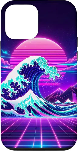 Vista 12 de iPhone 15 Futuristic Cyberpunk Vaporwave Synthwave Great Wave Hokusai Case