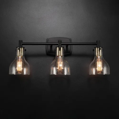 Vista 11 de GLOBE Electric 63000062 - Juego de baño todo en uno de 5 piezas, negro mate y latón, luz de tocador de 3 luces, vidrio sembrado, toallero, soporte