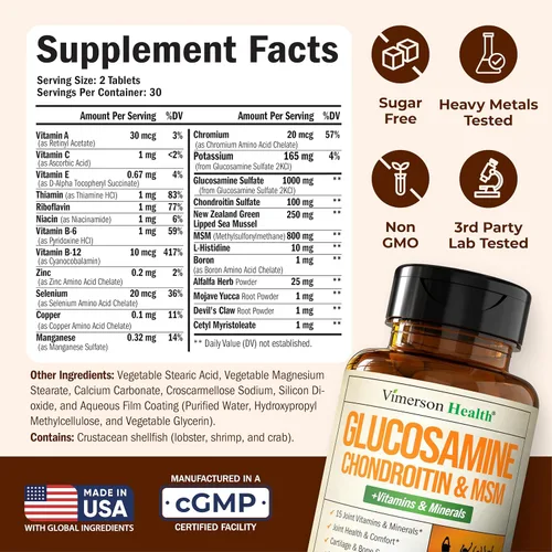 Vista 3 de Suplemento de Glucosamina Condroitina MSM – Suplementos Avanzados para Articulaciones para Hombres y Mujeres con Sulfato de Glucosamina 1000mg