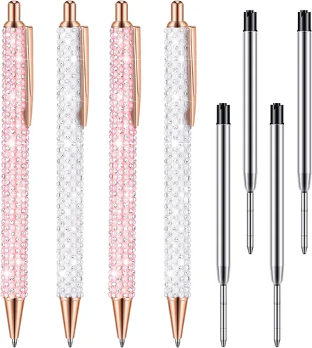 Vista 9 de Ireer 4 bolígrafos brillantes de diamantes de imitación para mujer, bolígrafo de tinta de metal con purpurina de cristal con 4 recambios de 0.039