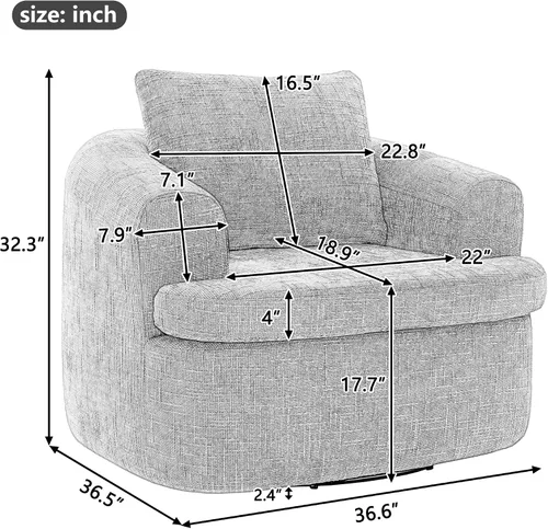 Vista 2 de JIVOIT Silla decorativa de barril giratorio de 360°, sillón redondo giratorio de 36.6 pulgadas con diseño de cojín de doble capa, sofá individual