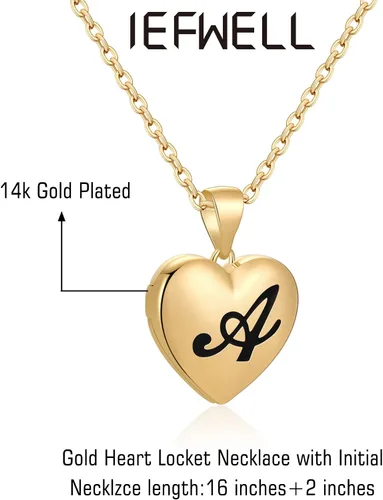 Vista 6 de IEFWELL - Collares con medallón de letra inicial para fotos, chapado en oro de 14 quilates, para mujeres y niñas