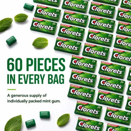 Vista 5 de Clorets - Goma de mascar sabor a menta, paquete de 60