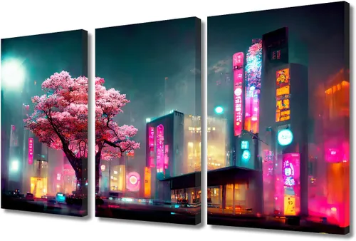 Vista 97 de Lienzo decorativo para pared de sala de estar, lienzo Cyberpunk, decoración de pared de 3 paneles, decoración de pared para el hogar, dormitorio
