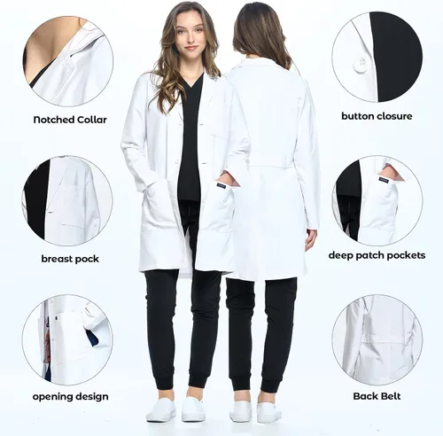 Vista 4 de Dagacci Medical Uniform Abrigo de laboratorio unisex de 35" Blanco