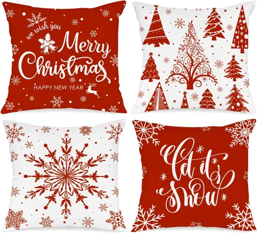 Vista 10 de Lanpn Fundas de Cojín Lumbar Navideñas de 12x20, 4 piezas, Blanco y Negro Feliz Navidad Xmas Invierno Copo de Nieve Fundas de Almohada de Cojín