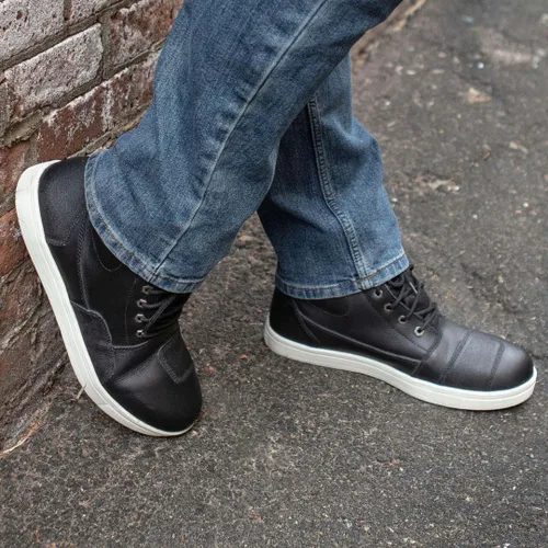 Vista 3 de Milwaukee Leather MBM9002 - Zapatos de cuero negro para hombre, calle reforzada, para motociclistas, con protección de cambio y soporte de tobillo