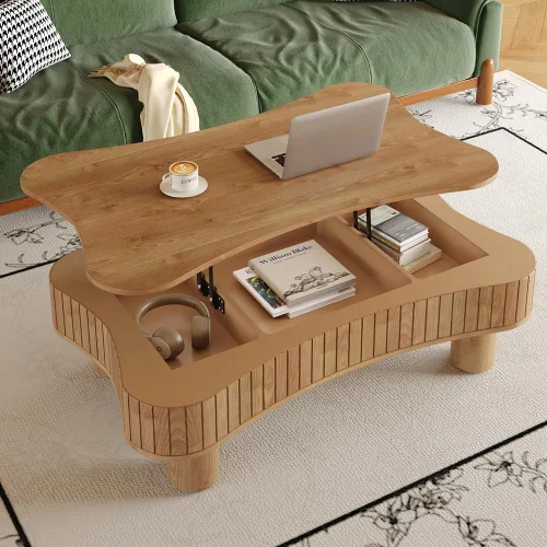 Vista 31 de Mesa de Centro Cuadrada de 35.43'' para Sala de Estar Mesa de Centro Acanalada Mesa Central Moderna con Pedestal para Apartamento Negro