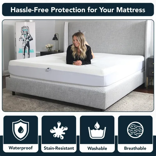 Vista 3 de Lull Protector de colchón de tamaño individual Funda de colchón Protector de colchón impermeable extra suave Resistente a las manchas, lavable