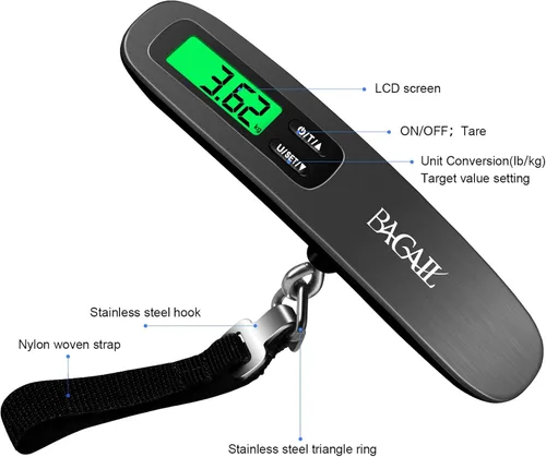 Vista 2 de BAGAIL Digital Luggage Scale, 110lbs Hanging Baggage Scale with Backlit LCD Display, Portable Suitcase Weighing Scale, Travel Luggage Weight Scale