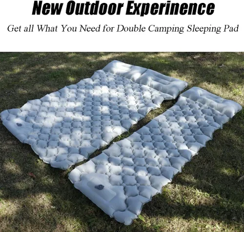 Vista 4 de Colchoneta de dormir inflable con almohada, almohadilla de campamento con bomba de pie incorporada, almohadilla de colchón ligera para acampar