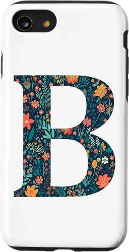 Vista 8 de iPhone 12 mini monograma iniciales floral letra B bonito patrón flores caso