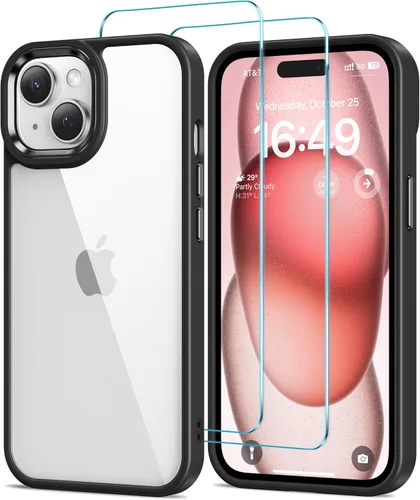 Vista 44 de HOOMIL Funda para iPhone 11 con 2 protectores de pantalla de vidrio templado, no amarillea, protección contra caídas, arañazos, transparente, parte