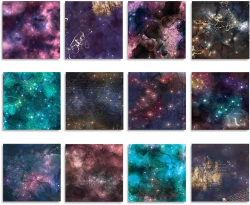 Vista 2 de BLEDS Papel de álbum de recortes, bloc de 24 hojas de papel para álbumes de recortes de manualidades de 12x12 pulgadas con patrón de galaxia