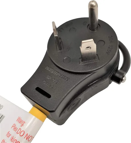 Vista 2 de Parkworld 885880 RV 30A a (3) 15A Cable adaptador de triple salida para el hogar 125V, TT-30P macho con mango e iluminado a (3) 5-15R con (2 pies)