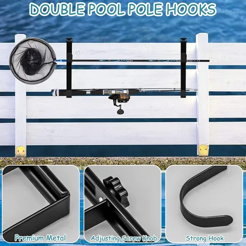 Vista 4 de 2 ganchos ajustables para postes de piscina, ganchos de metal para vallas, soporte de herramientas de piscina para postes telescópicos