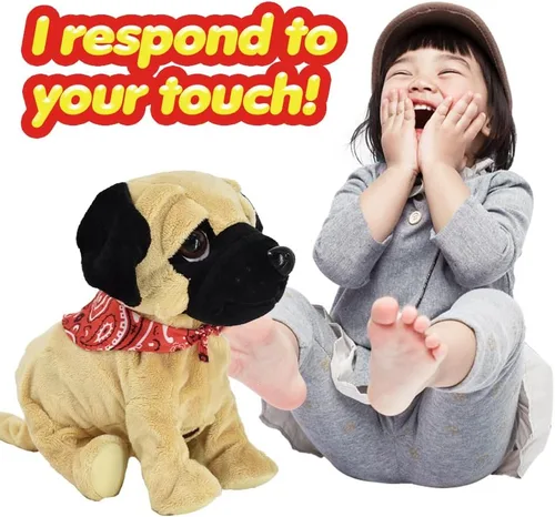 Vista 4 de WEofferwhatYOUwant Pug Daddy - Juguete interactivo de peluche robot para perros pequeños - Activado por tacto y sonido, 8 trucos realistas - Ladrar