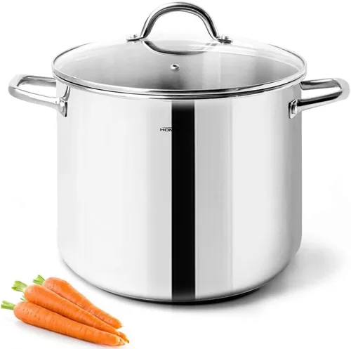 Vista 8 de HOMICHEF Olla pequeña de stock de 4 cuartos de galón de acero inoxidable sin níquel - Olla pequeña de stock de 4 cuartos con tapa de vidrio - Olla