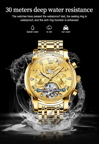 Vista 5 de OLEVS - Reloj automático para hombre con diseño de esqueleto de 5 manecillas clásico de lujo multicalendario de acero inoxidable impermeable