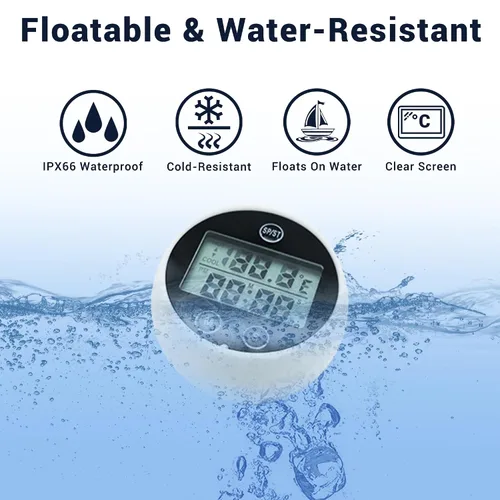 Vista 5 de Termómetro de baño de hielo, termómetro flotante de inmersión en frío con temporizador, temporizador de pantalla HD flotante impermeable, para baños