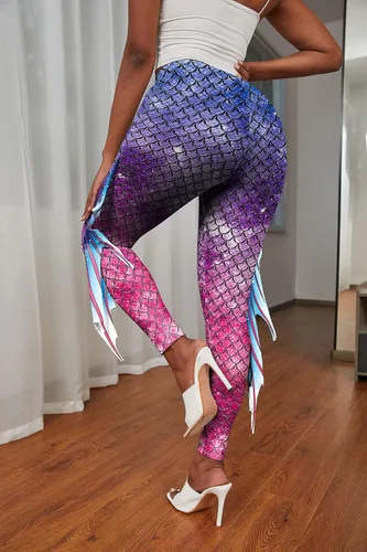 Vista 6 de AIEOE Leggings de sirena para mujer, pantalones de cola alta para adultos, para yoga, entrenamiento, escalas de Halloween, mallas de disfraces