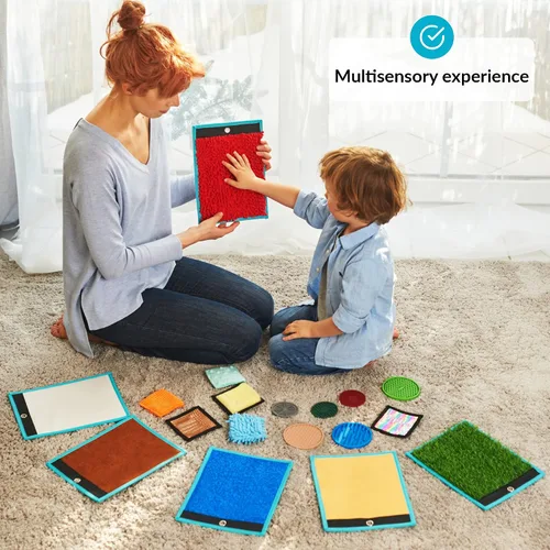 Vista 2 de ODOXIA Alfombrillas sensoriales para niños autistas Azulejos sensoriales para niños Mates, discos y bolsas de frijoles Panel de pared