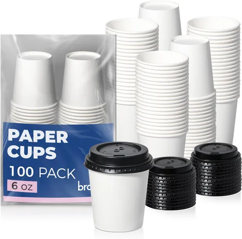 Vista 18 de Fit Meal Prep Paquete de 100 Tazas de Café Desechables de 4 oz con Tapas, Vasos de Papel Premium Para Llevar, Tazas de Café Caliente a Prueba