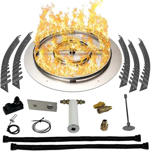 Vista 35 de Kit de sartén y anillo de acero inoxidable para quemador de hoguera, con encendido por chispa para fogatas de propano líquido, sartén de 18
