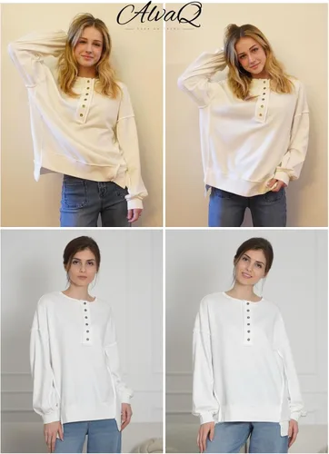 Vista 87 de AlvaQ - Sudadera de gran tamaño para mujer, informal, de manga larga, con botones y cuello Henley, tipo túnica