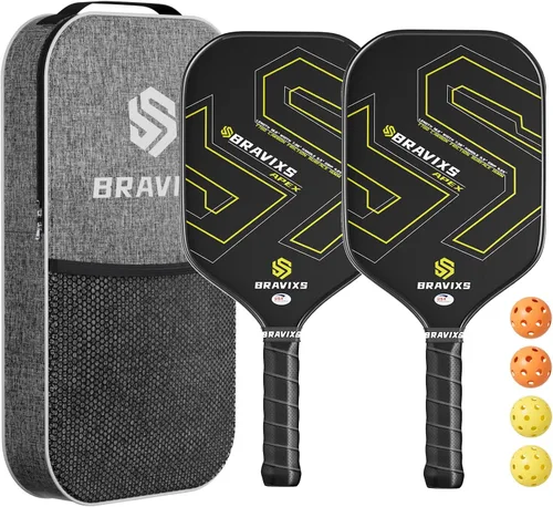 Vista 9 de Juego de 2 palas de pickleball Bravixs aprobadas por USAPA, fibra de carbono T700 en bruto, raquetas de pickleball con superficie de fricción, con 4