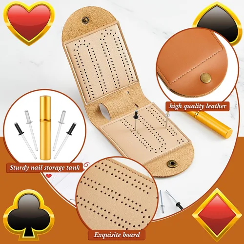 Vista 3 de Liliful Paquete de 2 juegos de mesa de viaje portátil de piel sintética con almacenamiento de tarjetas, 4 clavijas de metal, 1 ranura, plegables