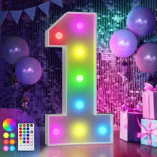 Vista 61 de Imprsv Letras coloridas de marquesina de 3 pies y letras grandes iluminadas RGB con control remoto, decoraciones de fiesta de cumpleaños Carta