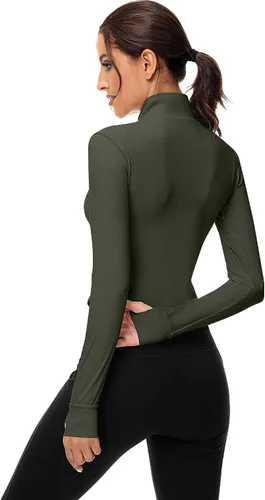 Vista 4 de Paquete de 2 chaquetas de entrenamiento para mujer, camisetas de entrenamiento de manga larga con agujeros para el pulgar, chaquetas ligeras